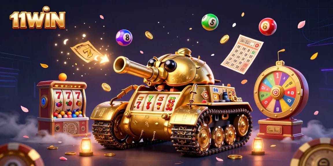 Celebrate wins with the vibrant 11WIN casino scene featuring dynamic lottery elements.