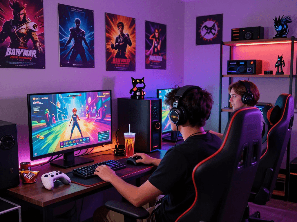 Engaging scene of players immersed in sex games with vibrant graphics and gaming setup