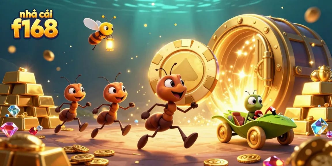 Join the ants on a heist at nhà cái f168, carrying massive golden poker chips through a dazzling underworld.