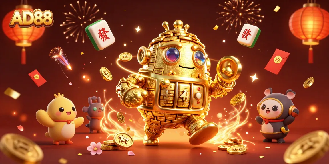 Engage with AD88's vibrant casino adventures filled with dynamic 3D characters and festive elements.