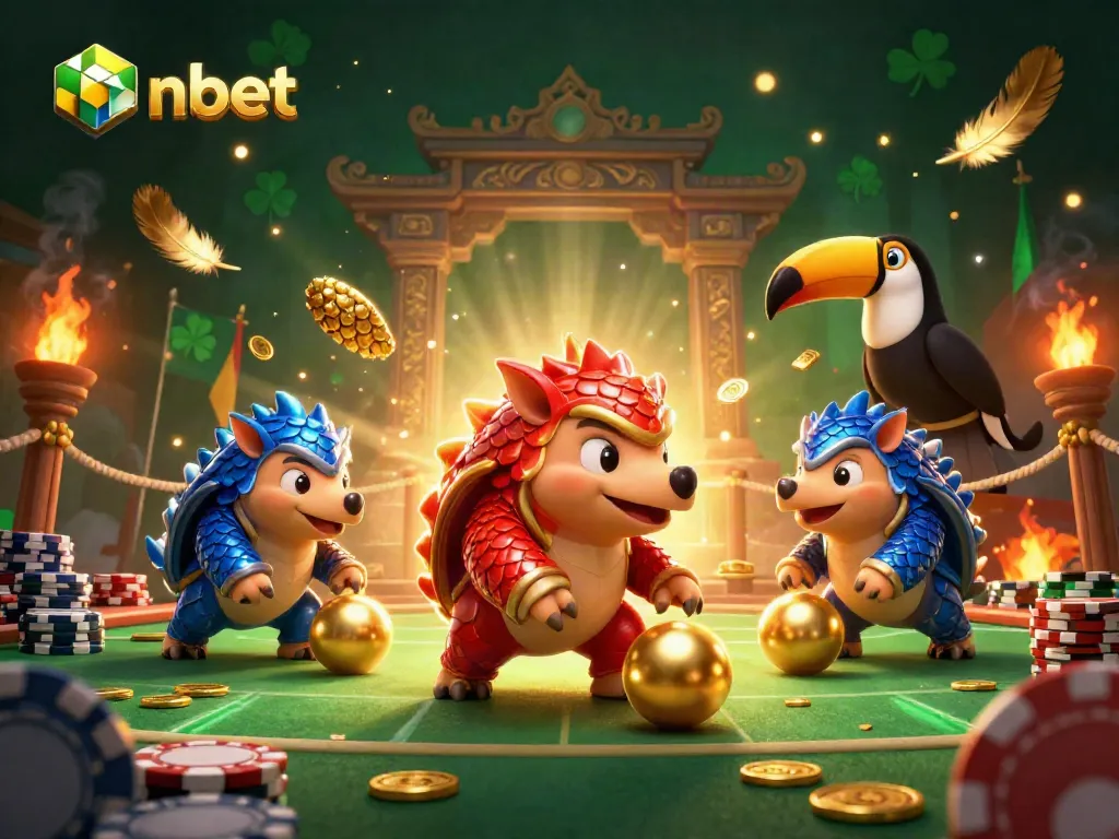 Experience thrilling gameplay with nbet as rival pangolins bowl through poker chips in a vibrant casino arena.
