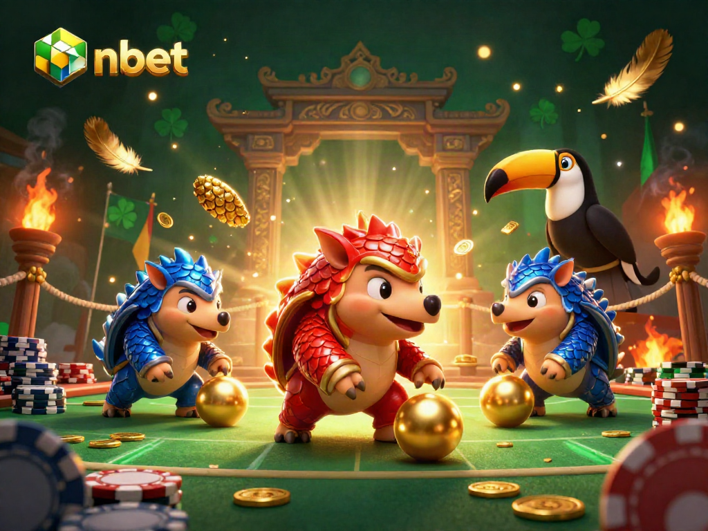 Experience thrilling gameplay with nbet as rival pangolins bowl through poker chips in a vibrant casino arena.