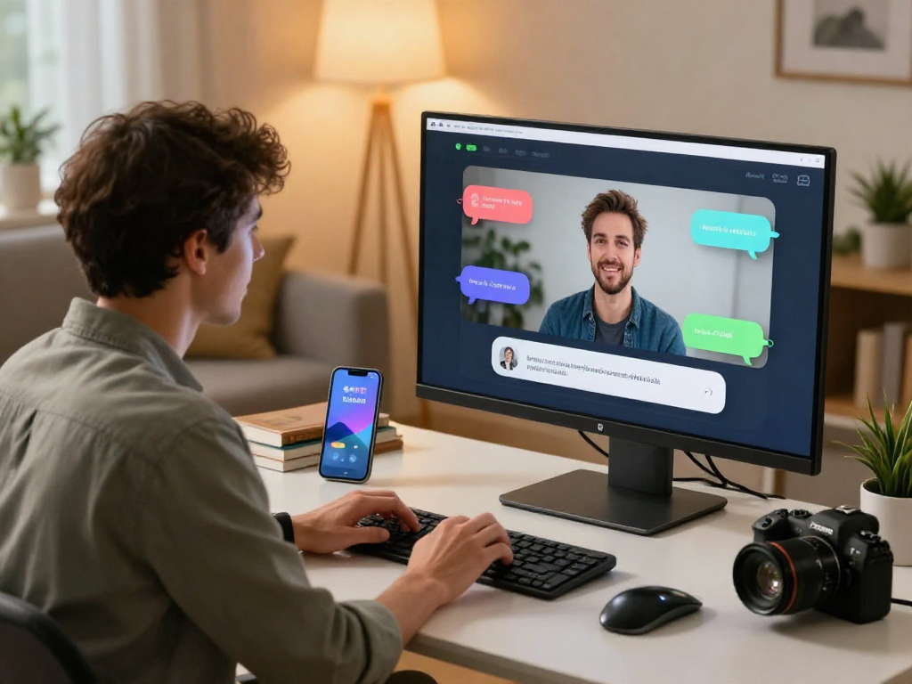 Engaging home office scene illustrating nsfw ai chat interactions on digital devices.