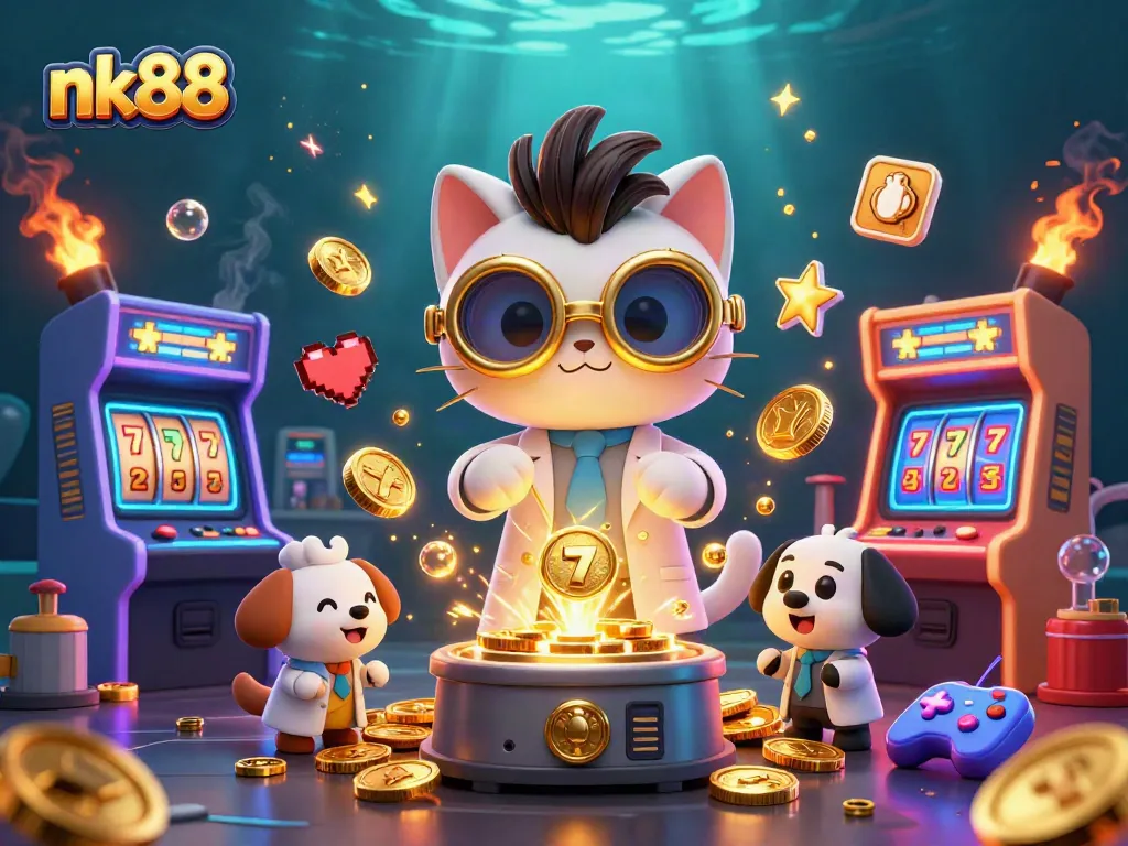 Experience gold-coin action with nk88's thrilling slots, as animated characters immerse you in casino excitement.