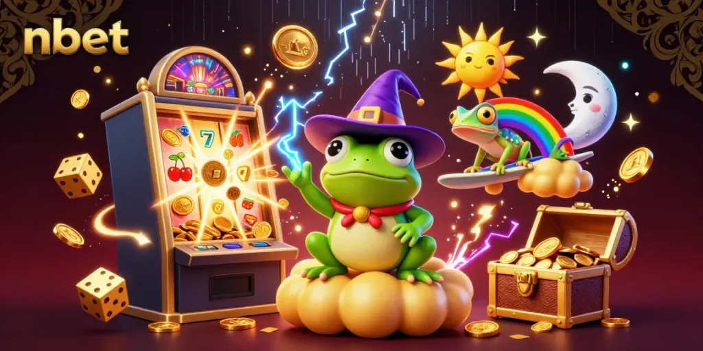 Experience the thrill of winning with nbet's vibrant 3D casino scene, showcasing exciting game elements and characters.