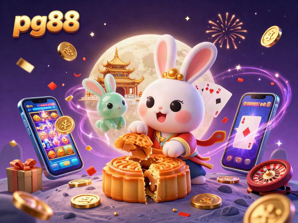 Experience the excitement of pg88 with a digital rendering of casino elements and a moon rabbit theme.
