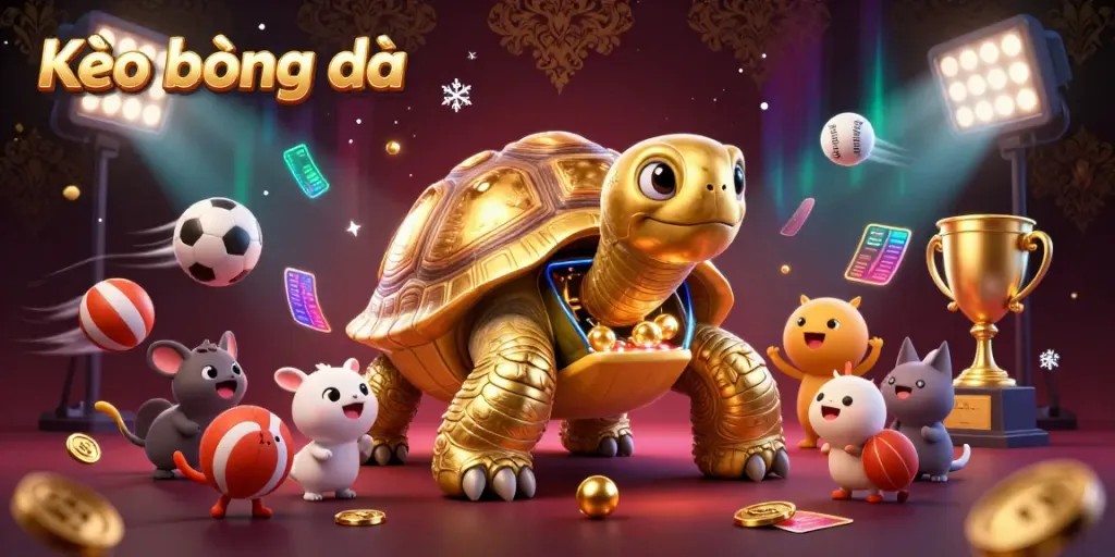 Engage in the excitement of Kèo bóng đá with this dynamic illustration featuring sports betting elements and playful characters.