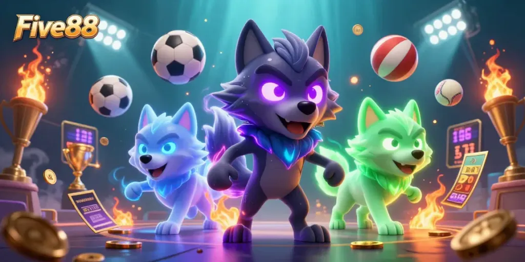 Engage with Five88's dynamic gaming experience featuring a ghostly wolf pack and thrilling sports elements.