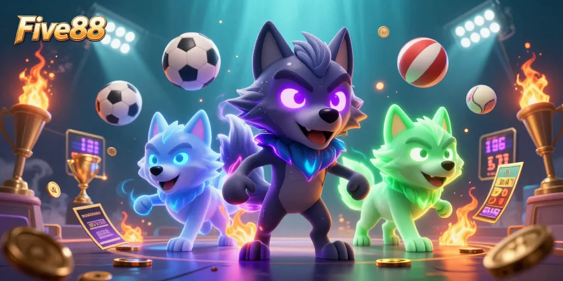Engage with Five88's dynamic gaming experience featuring a ghostly wolf pack and thrilling sports elements.