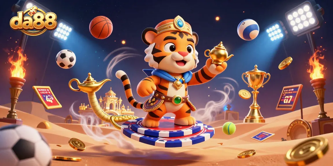 Experience thrilling wins at da88 with an Arabian Nights-themed illustration filled with sports betting excitement.