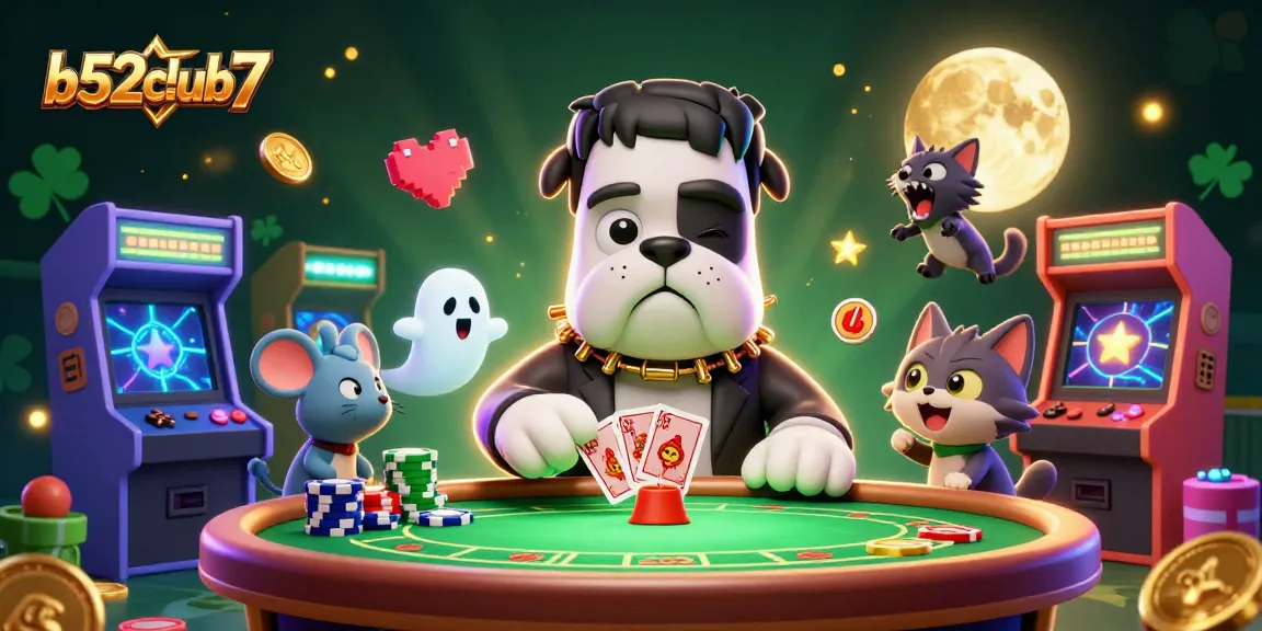 Engage in thrilling poker games at b52club7 with a vibrant, spooky casino illustration