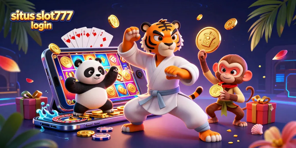 Experience the thrill of gaming at situs slot777 login with vibrant characters and dynamic casino elements.