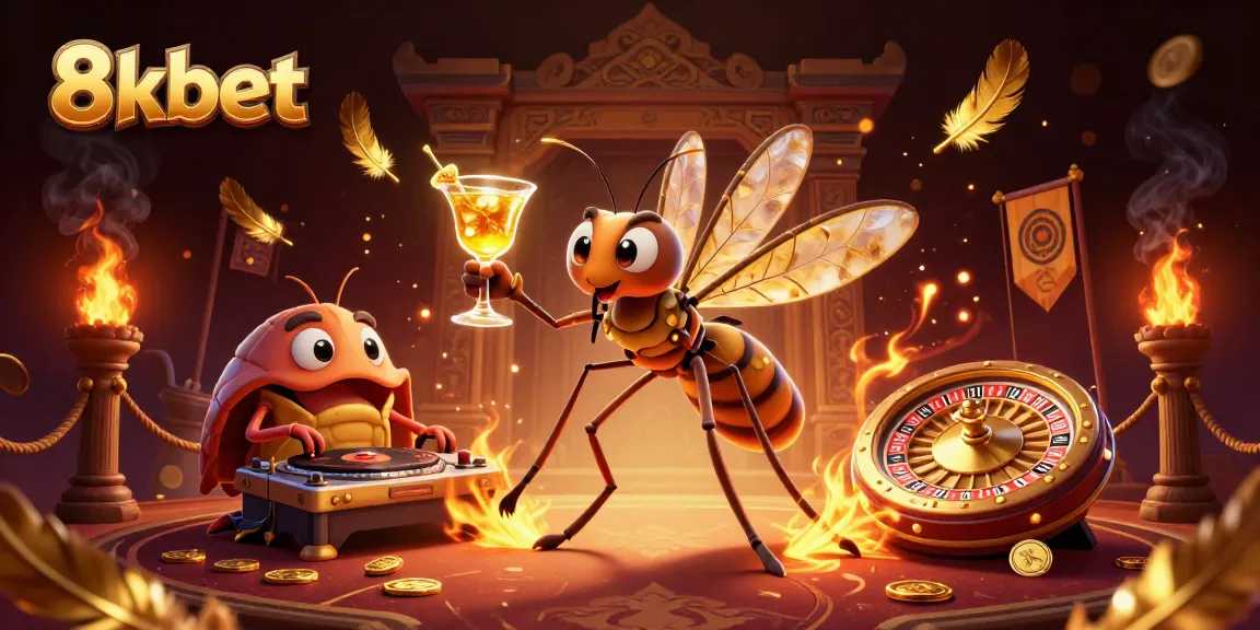Play and win at 8xbet with a vibrant 3D casino illustration featuring a unique mosquito mascot.