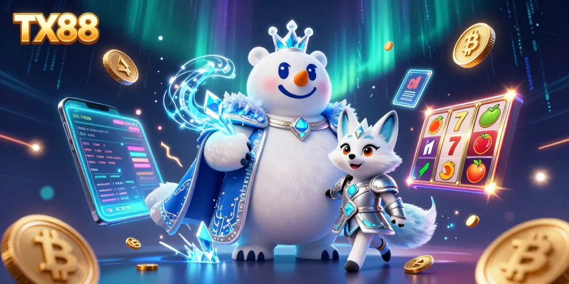 Engage with the thrilling TX88 casino experience featuring cartoon characters and vibrant slot elements.