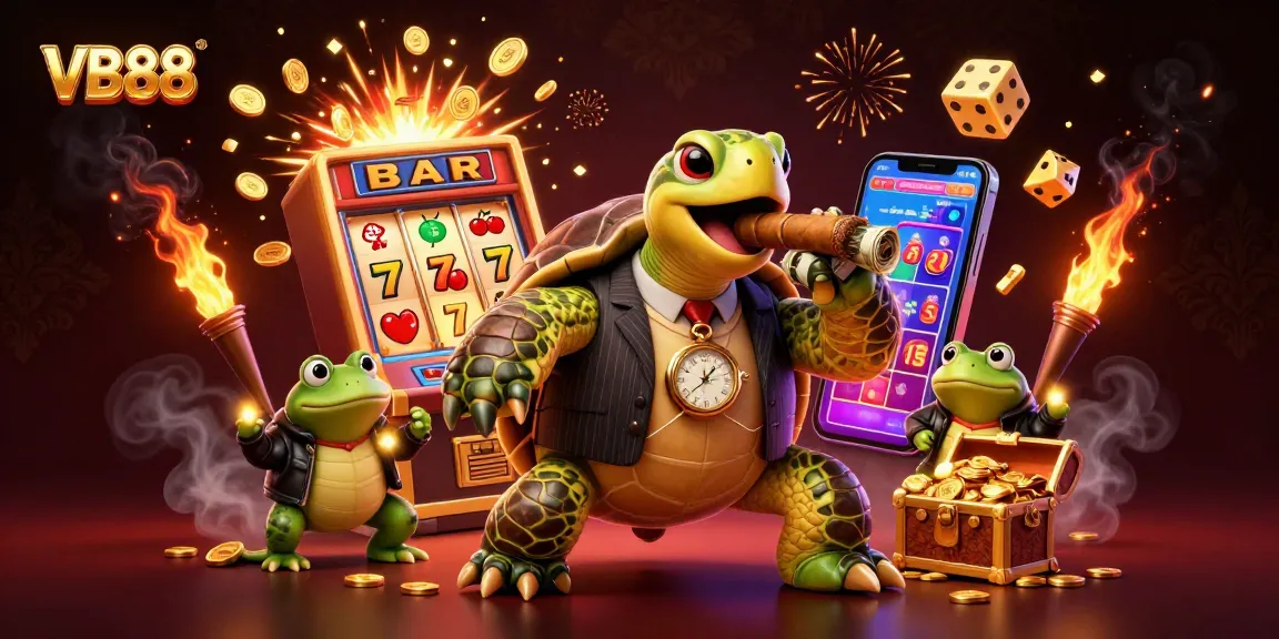 VB88 showcases lively casino action with animated characters and slot machine excitement.