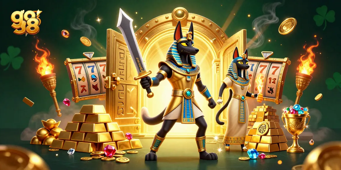 Join the adventure at go 88, where Anubis and Bastet guard treasures in a vibrant casino world.