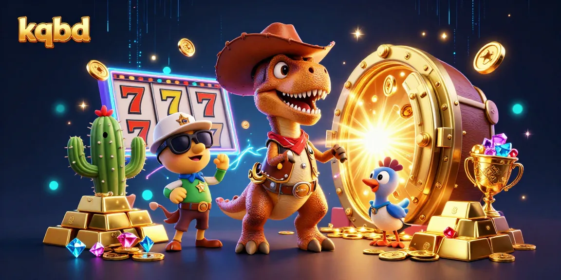 Bet big with kqbd as the dinosaur cowboy showcases casino winnings among dazzling treasures.