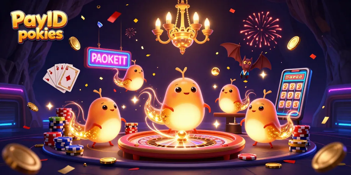 Engage with PayID pokies in a vibrant cave casino, illuminated by glowworms and dynamic gaming elements.