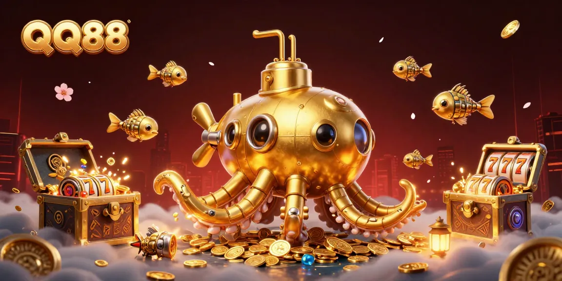 Engage in thrilling gameplay at QQ88 with a vibrant underwater scene featuring golden treasures and dynamic elements.