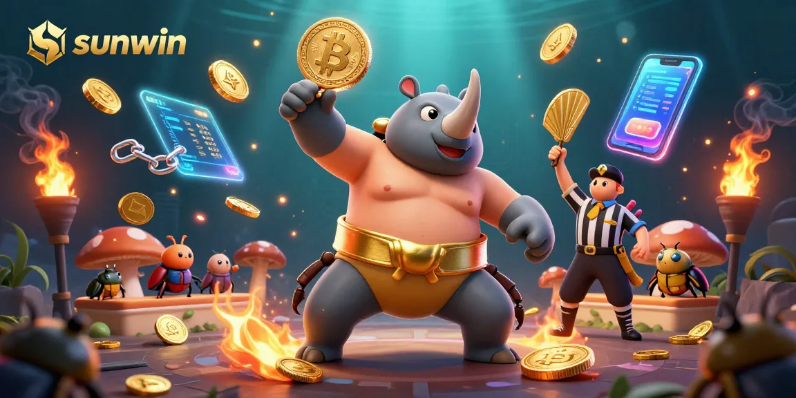 Experience thrilling gameplay with Sunwin as coins fly in a vibrant casino illustration.