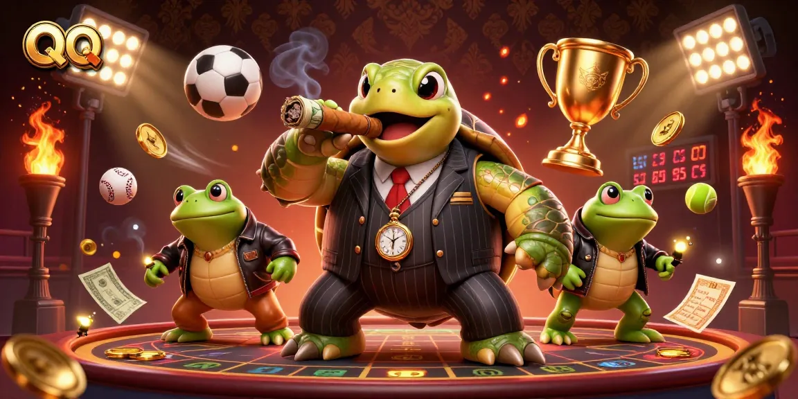 Engage with the exciting QQ88 casino dynamics featuring a cartoon turtle and bullfrog enforcers.