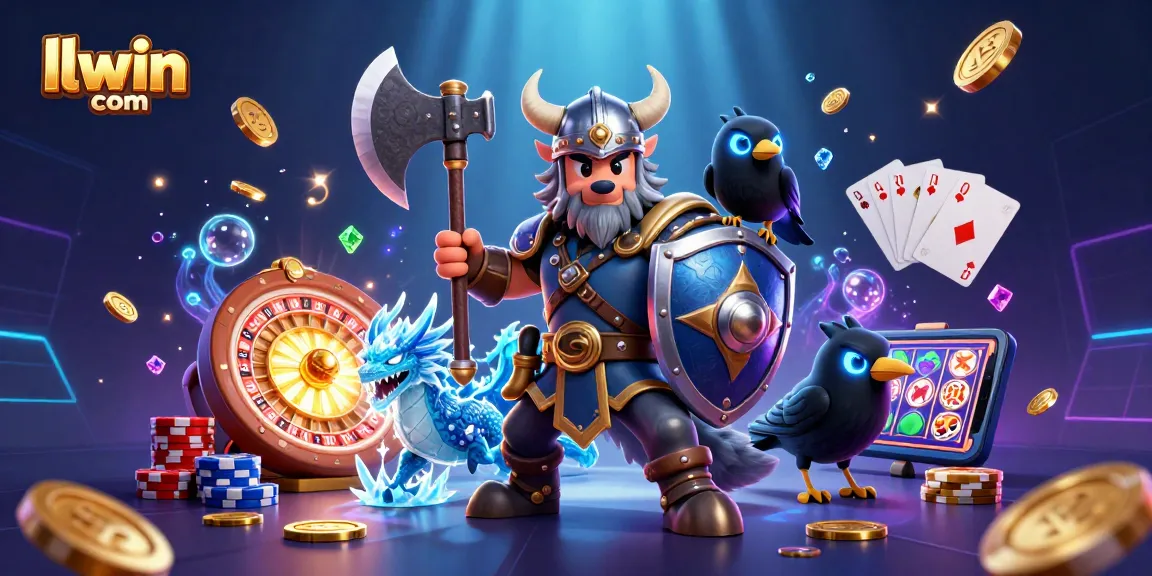 Experience the thrilling llwin com adventure with Viking warrior, dragon, and poker elements.