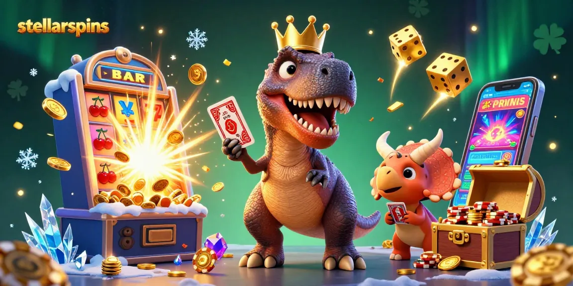 Experience excitement with stellarspins as T-Rex shuffles cards and Triceratops stacks chips!